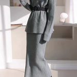 Elegant Mock Neck Pullover Sweater & Skirt Two-Piece Set - liwisi