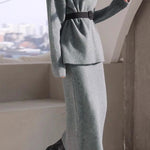 Elegant Mock Neck Pullover Sweater & Skirt Two-Piece Set - liwisi