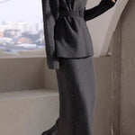 Elegant Mock Neck Pullover Sweater & Skirt Two-Piece Set - liwisi