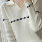 Casual Versatile Color-Block Stripe Collar Pullover Knitwear - liwisi