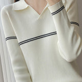 Casual Versatile Color-Block Stripe Collar Pullover Knitwear - liwisi