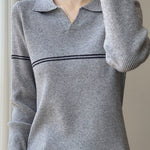 Casual Versatile Color-Block Stripe Collar Pullover Knitwear - liwisi