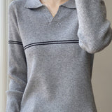 Casual Versatile Color-Block Stripe Collar Pullover Knitwear - liwisi