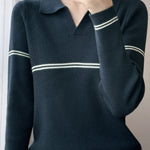 Casual Versatile Color-Block Stripe Collar Pullover Knitwear - liwisi