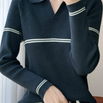 Casual Versatile Color-Block Stripe Collar Pullover Knitwear - liwisi