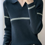 Casual Versatile Color-Block Stripe Collar Pullover Knitwear - liwisi