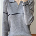Casual Versatile Color-Block Stripe Collar Pullover Knitwear - liwisi