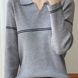 Casual Versatile Color-Block Stripe Collar Pullover Knitwear - liwisi