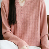 Casual Versatile V-Neck Decorative Button Textured Long-Sleeve Knitwear - liwisi
