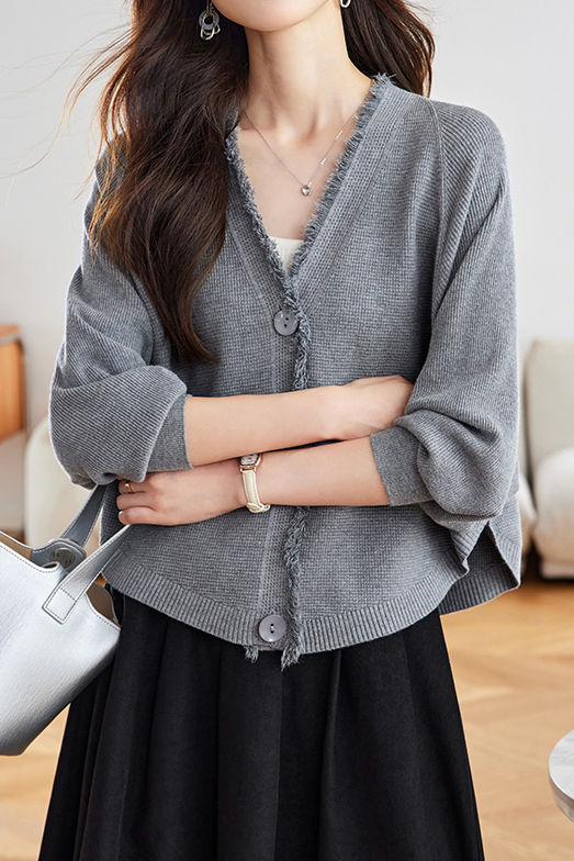 Casual Batwing Sleeve Fringed Knit Cardigan - liwisi