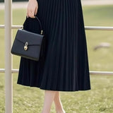 Casual Commuting Long-Sleeve Knitted Sweater and Pleated Midi Skirt Set - liwisi
