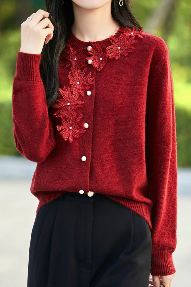 Exquisite Round Neck 3D Crochet Knit Cardigan - liwisi