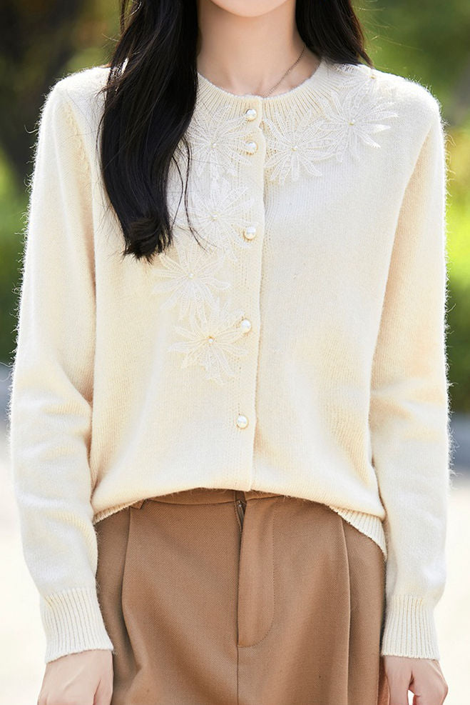 Exquisite Round Neck 3D Crochet Knit Cardigan - liwisi