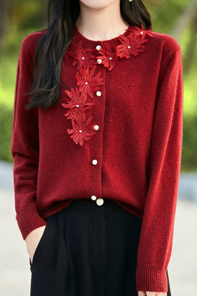 Exquisite Round Neck 3D Crochet Knit Cardigan - liwisi