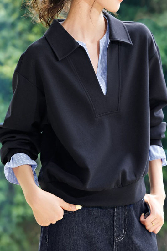 Casual Faux Two-Piece Striped Sweatshirt - liwisi