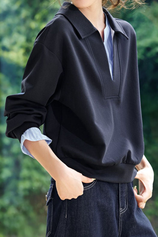 Casual Faux Two-Piece Striped Sweatshirt - liwisi