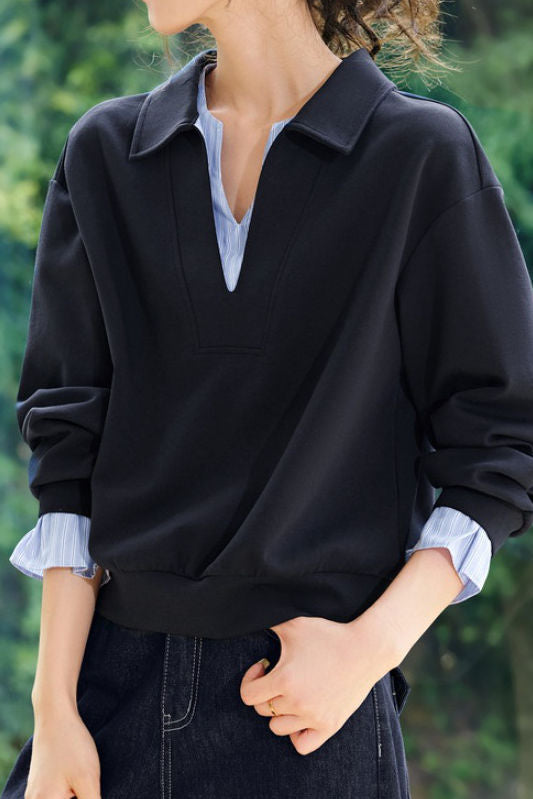 Casual Faux Two-Piece Striped Sweatshirt - liwisi