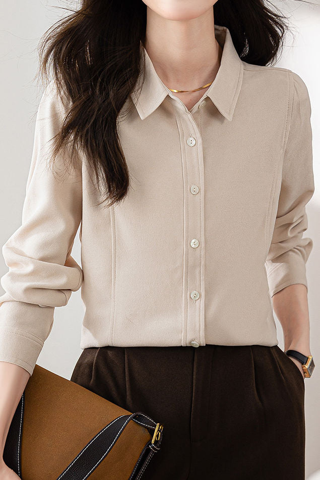 Brushed Velvet Solid Color Long Sleeve Shirt - liwisi