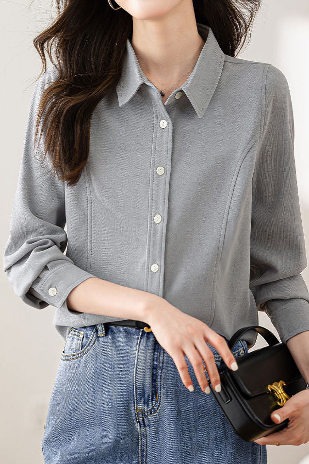 Brushed Velvet Solid Color Long Sleeve Shirt - liwisi