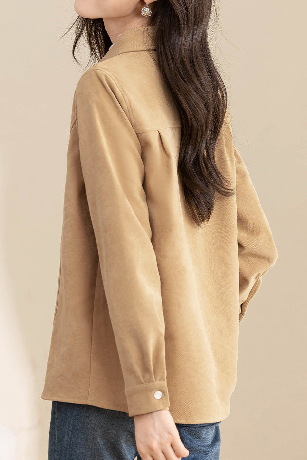 Brushed Velvet Solid Color Long Sleeve Shirt - liwisi