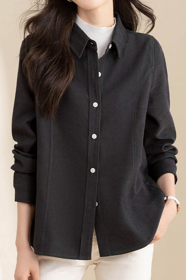 Brushed Velvet Solid Color Long Sleeve Shirt - liwisi