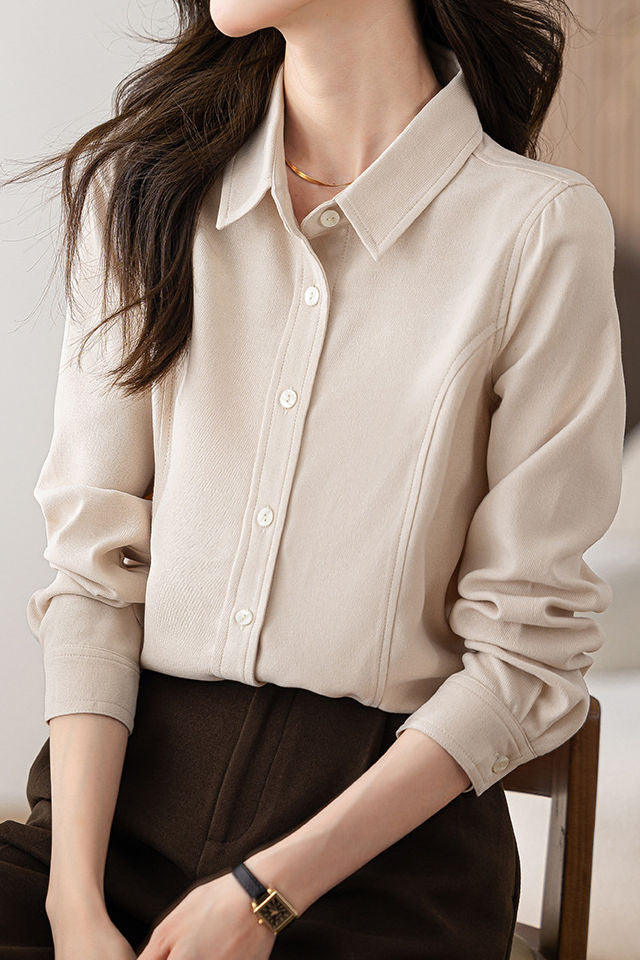 Brushed Velvet Solid Color Long Sleeve Shirt - liwisi