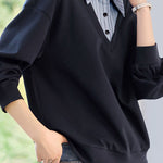 Color Block Faux Two-Piece Collared Sweatshirt - liwisi