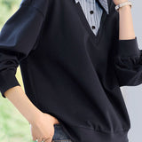 Color Block Faux Two-Piece Collared Sweatshirt - liwisi