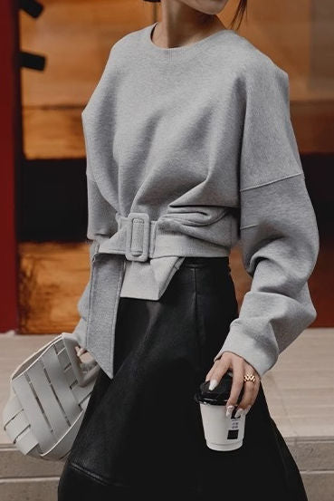 Casual Commuter Belted Short Sweatshirt - liwisi