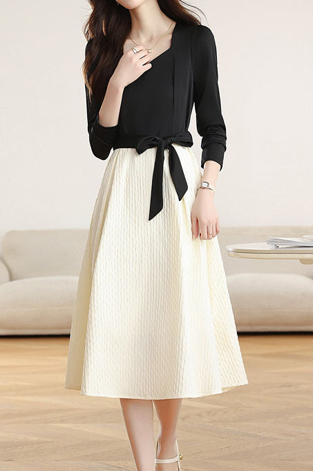 Elegant Faux Two-Piece Color Block A-Line Dress - liwisi