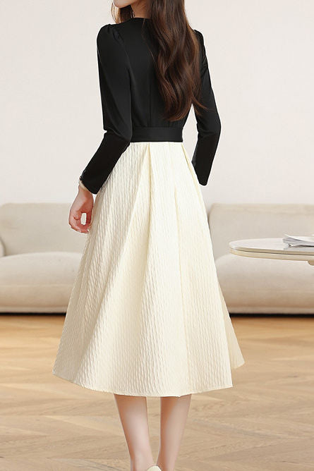 Elegant Faux Two-Piece Color Block A-Line Dress - liwisi