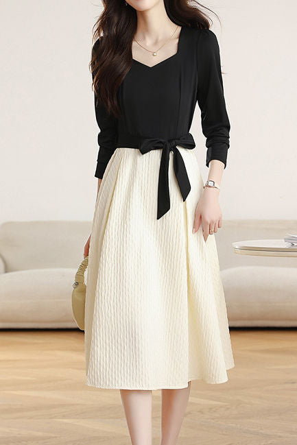 Elegant Faux Two-Piece Color Block A-Line Dress - liwisi