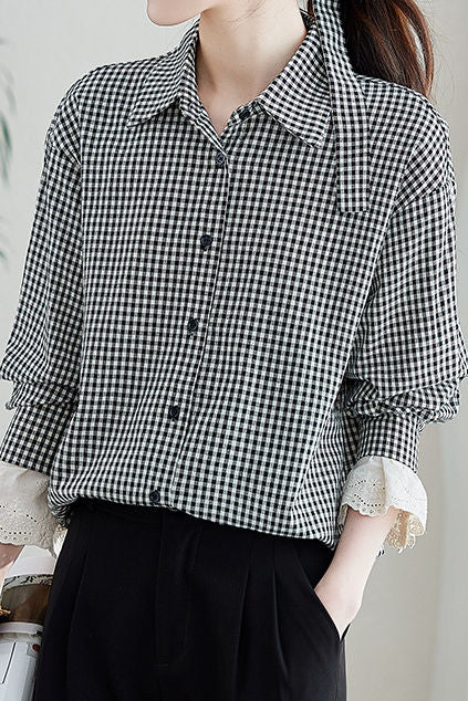 Casual Loose Fit Checkered Long Sleeve Shirt - liwisi