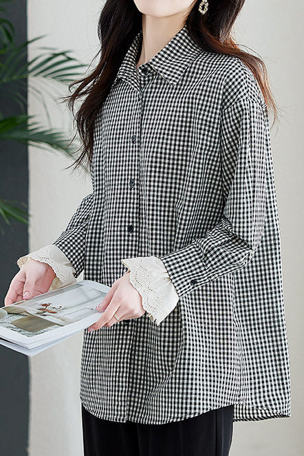 Casual Loose Fit Checkered Long Sleeve Shirt - liwisi