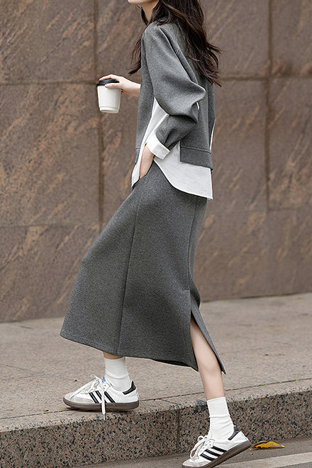 Casual Color Block Sweatshirt and Skirt Set - liwisi