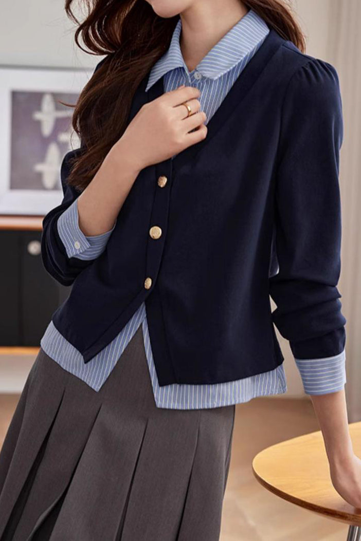 Casual Commuter Faux Two-Piece Striped Knit Top - liwisi