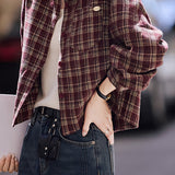 Casual Classic Brushed Checkered Lapel Short Coat - liwisi