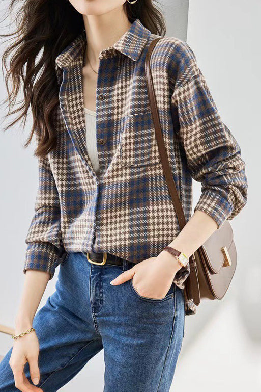 Casual Loose Flannel Check Long Sleeve Shirt - liwisi