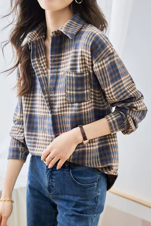 Casual Loose Flannel Check Long Sleeve Shirt - liwisi