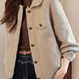 Casual Loose Collared Short Plush Warm Knit Jacket - liwisi
