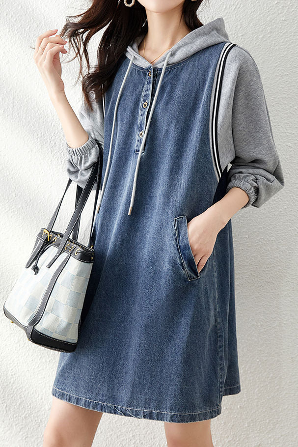 Casual Versatile Denim Patchwork Dress - liwisi