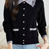 Exquisite Office Color-Blocked Knit Cardigan