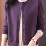 Versatile Color-Blocked Round Neck Knit Cardigan