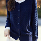 Casual Versatile Color-Blocked Faux Two-Piece Knit Cardigan