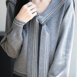 Casual Versatile Navy Collar Long Sleeve Knit Top