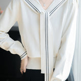 Casual Versatile Navy Collar Long Sleeve Knit Top