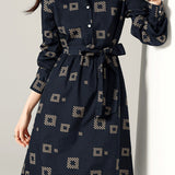 Casual Commuter Waist-Defined Printed Dress