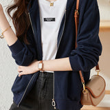 Versatile Casual Waffle Knit Hooded Zip-Up Jacket