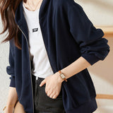 Versatile Casual Waffle Knit Hooded Zip-Up Jacket