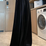 Casual Commuter Velvet Pleated Wide-Leg Trousers